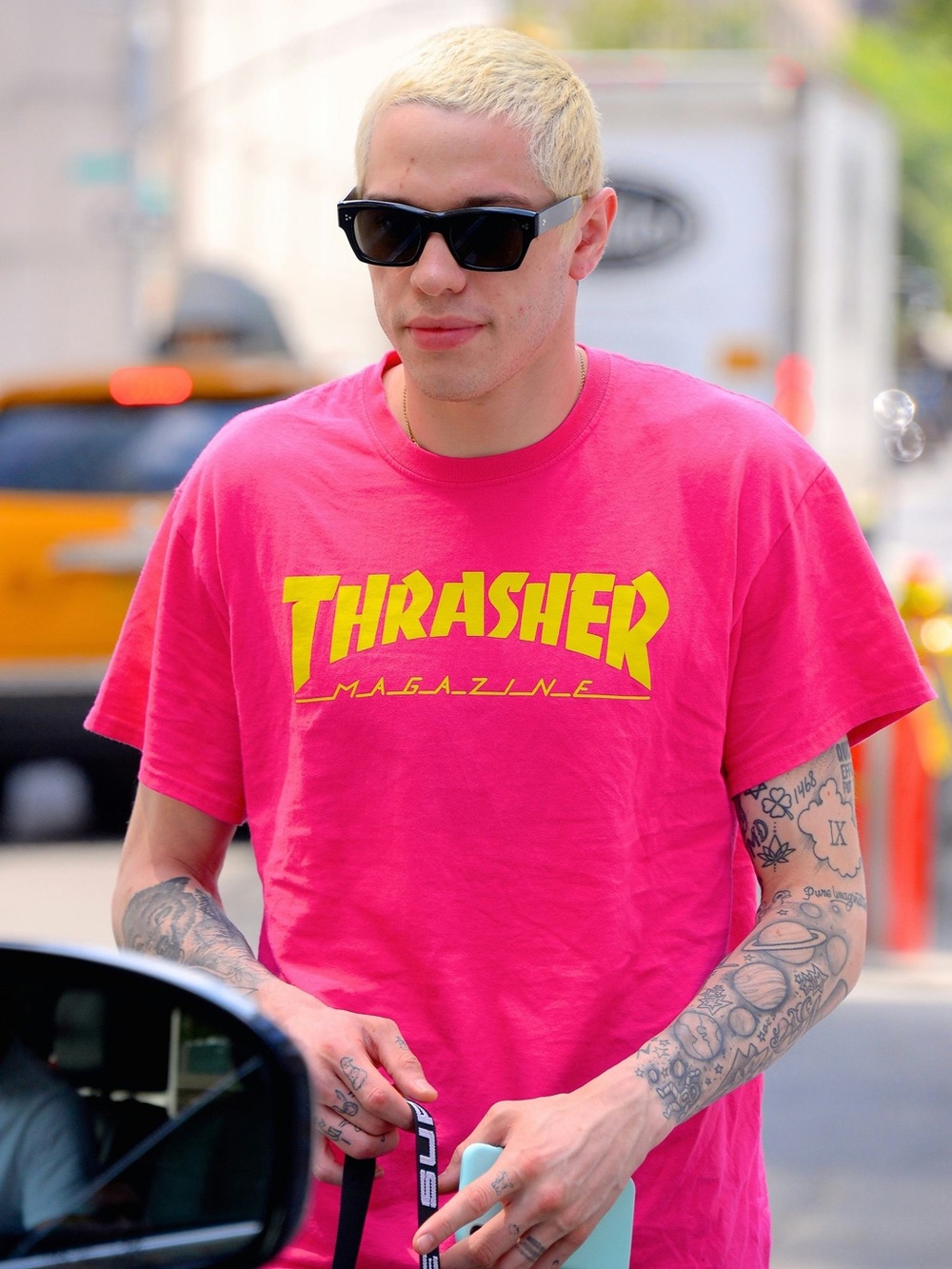 Thrasher Hot Pink Short Sleeve Tee with Yellow Logo - Thrasher
